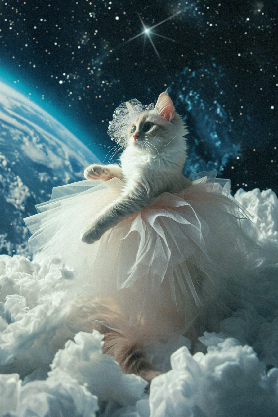 Cat Tutu Spacesuit Earth Background