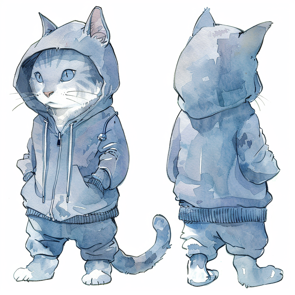 Cat wearing hoodie watercolor style