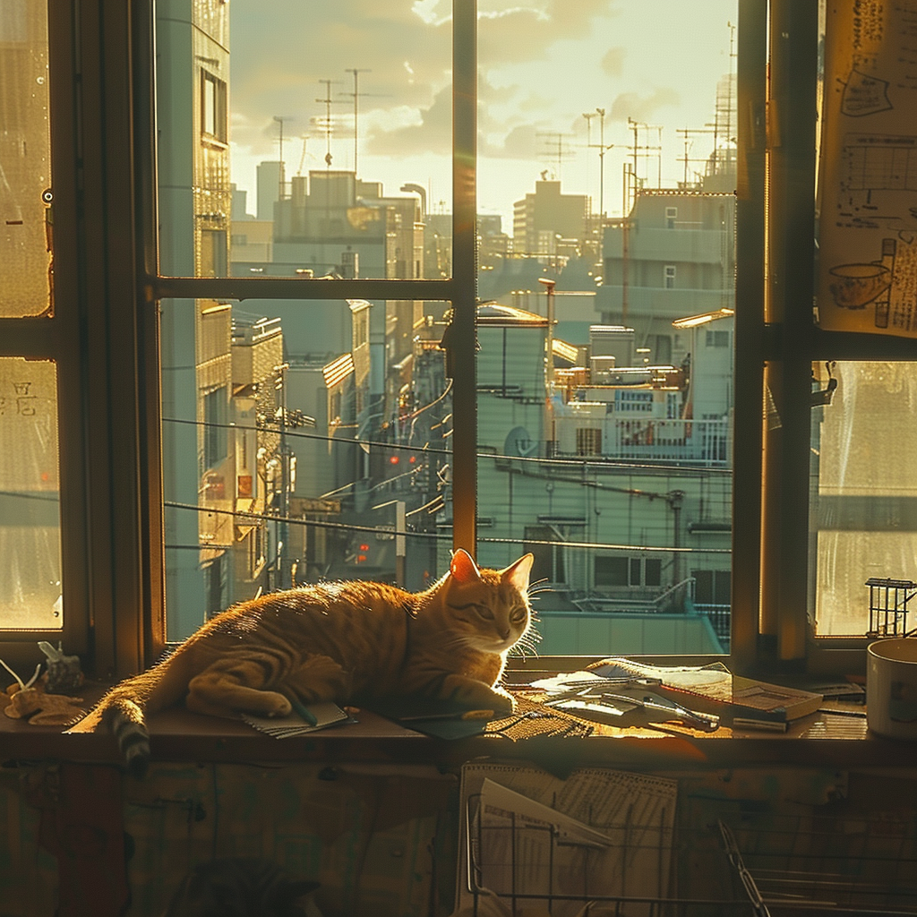 Cat lounging on sunlit windowsill