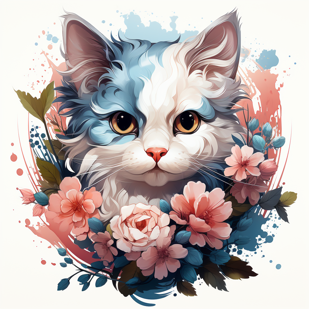 Cartoon illustration of cat with flower crown