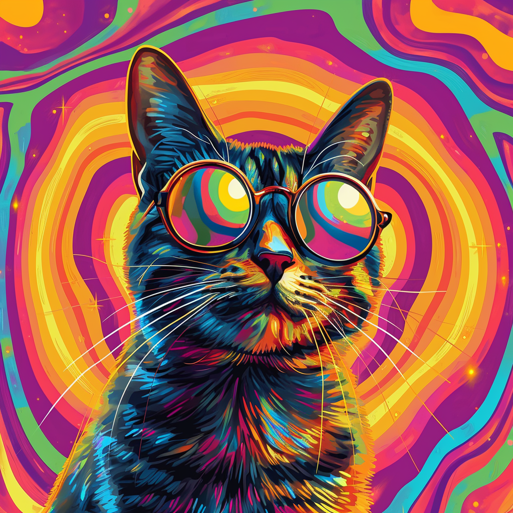 Cat with Glasses and Psychadelic Background