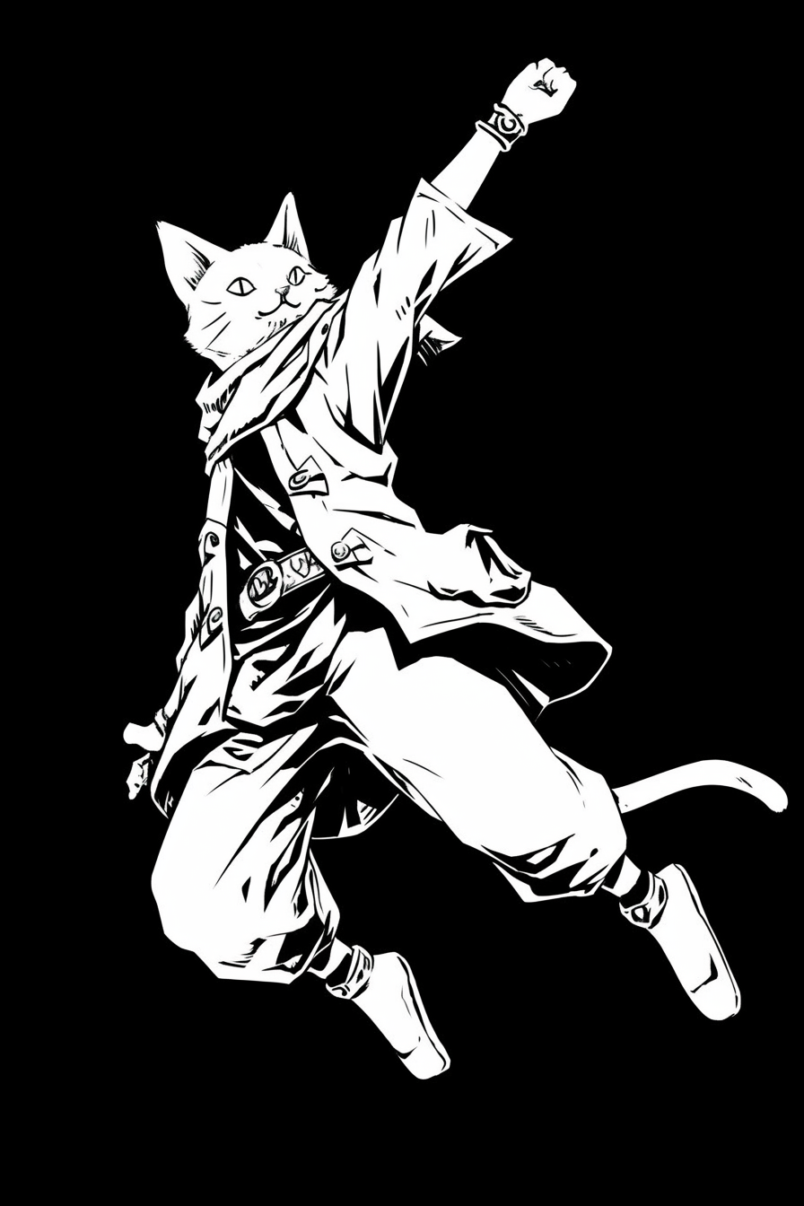 Adventurer cat jumping in air illustration