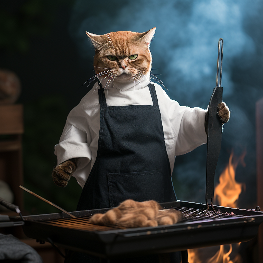 Cat grilling with tongs