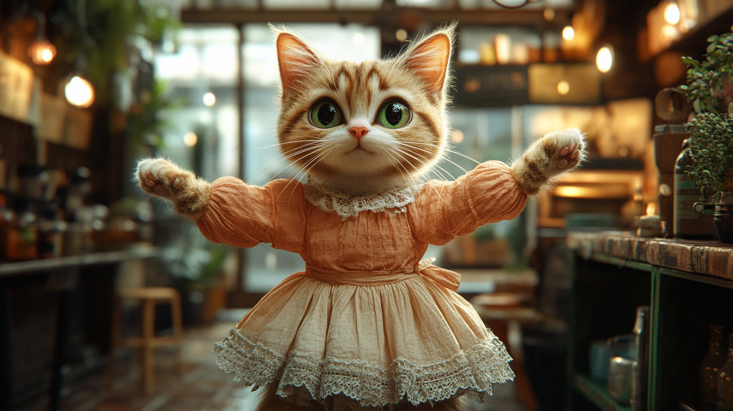 Cat in ballet dress performing