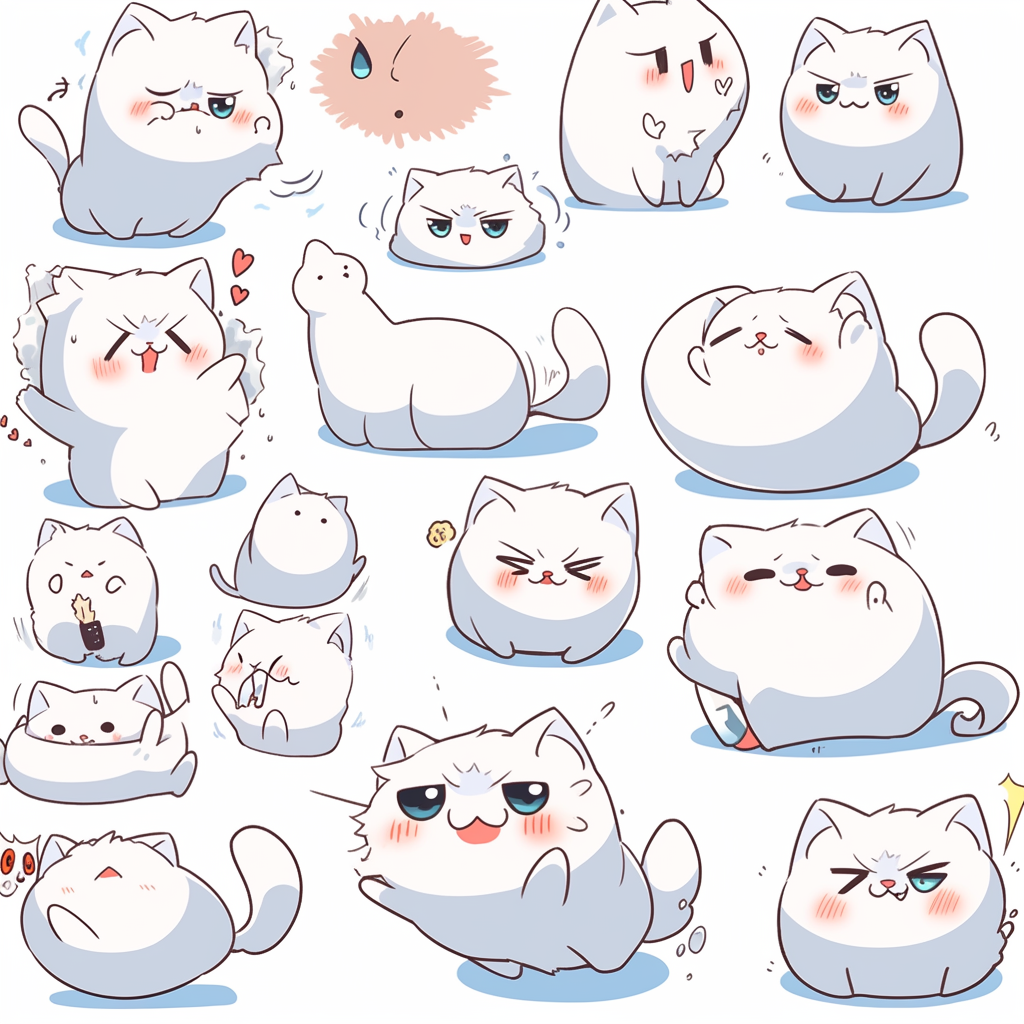 Cute cat character emotion stickers