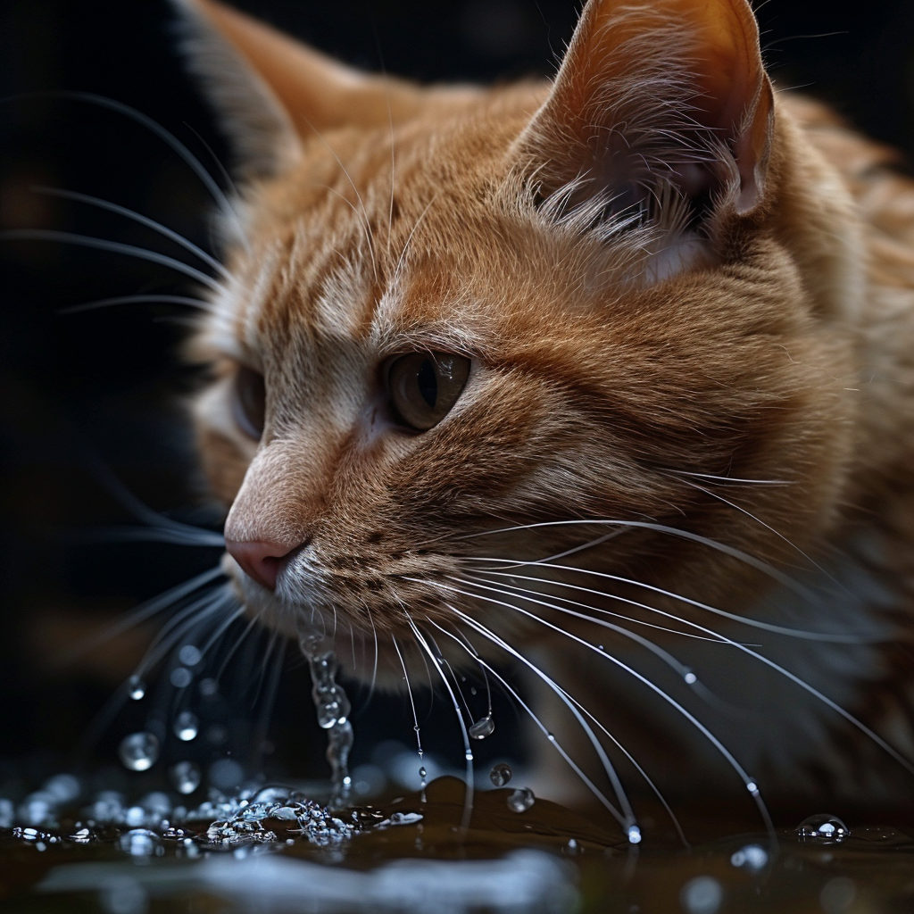 Cat drinking water with catnip spray