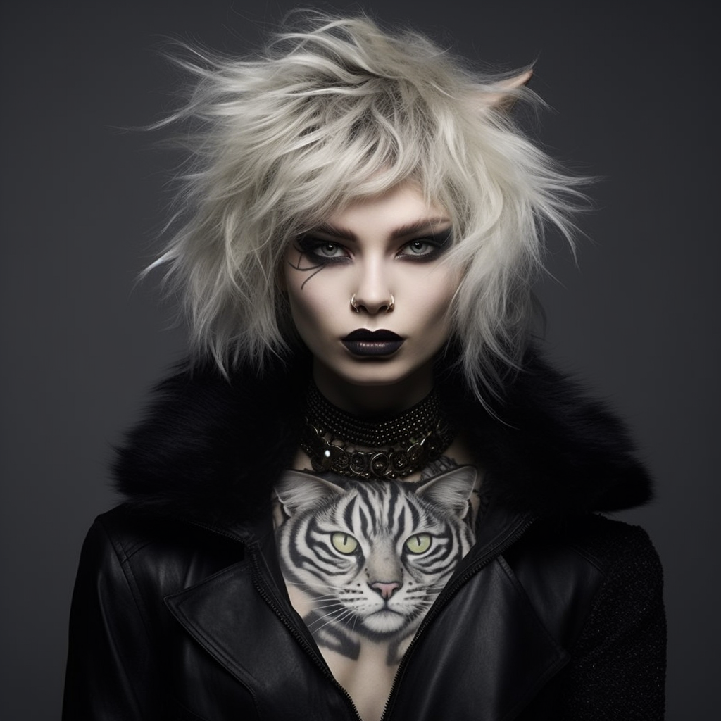 Male image with cat fur and tattoo makeup