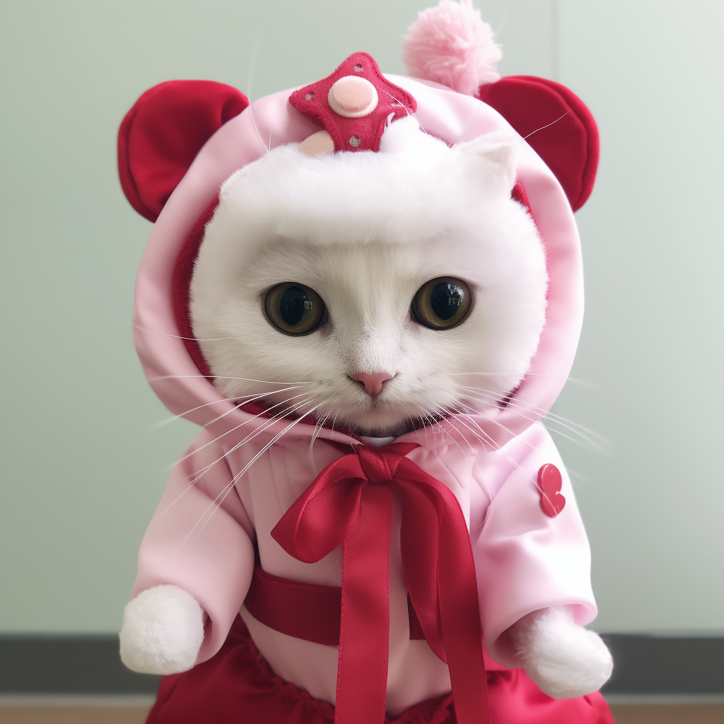 Adorable cat in Hello Kitty costume