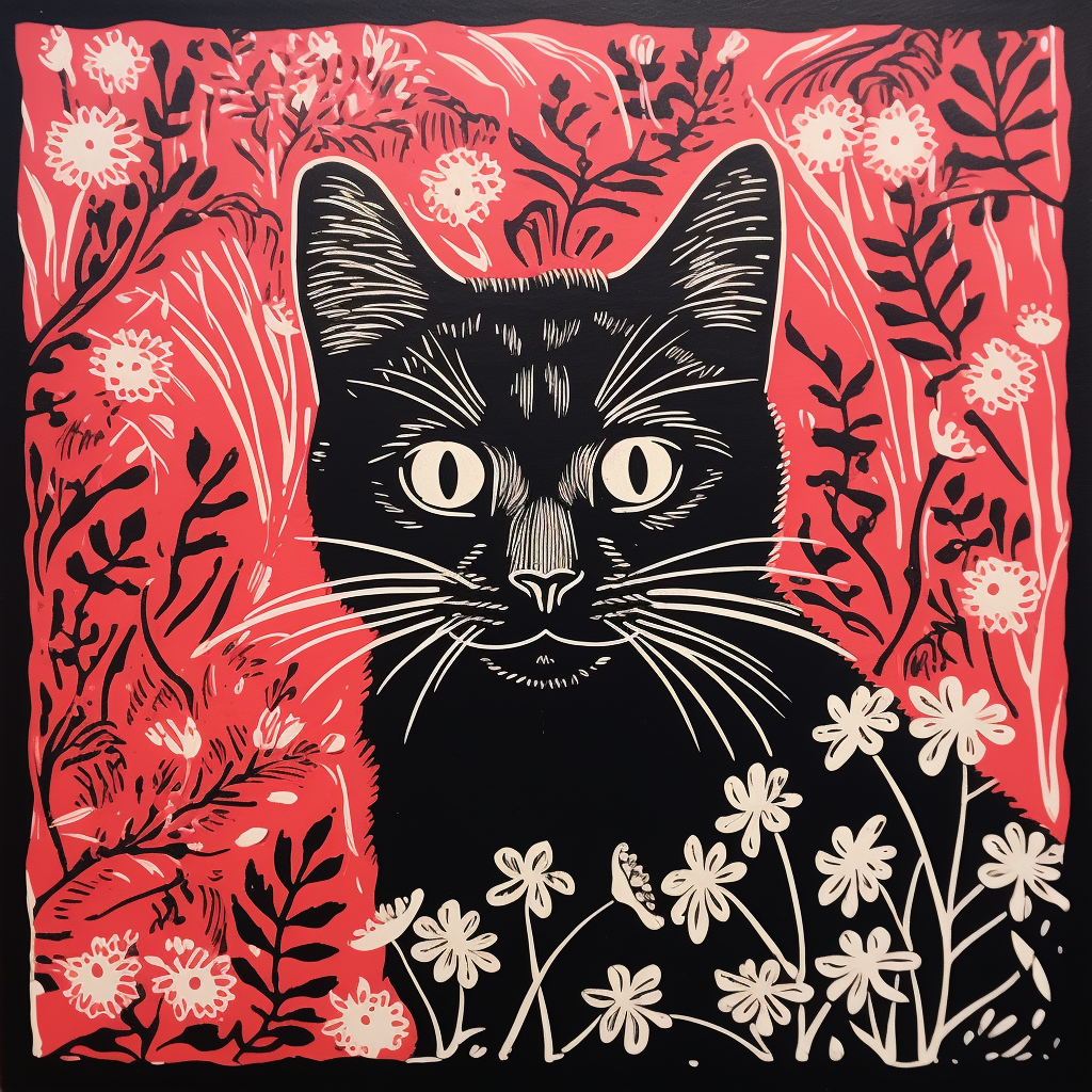 Cat in Lino Block Print