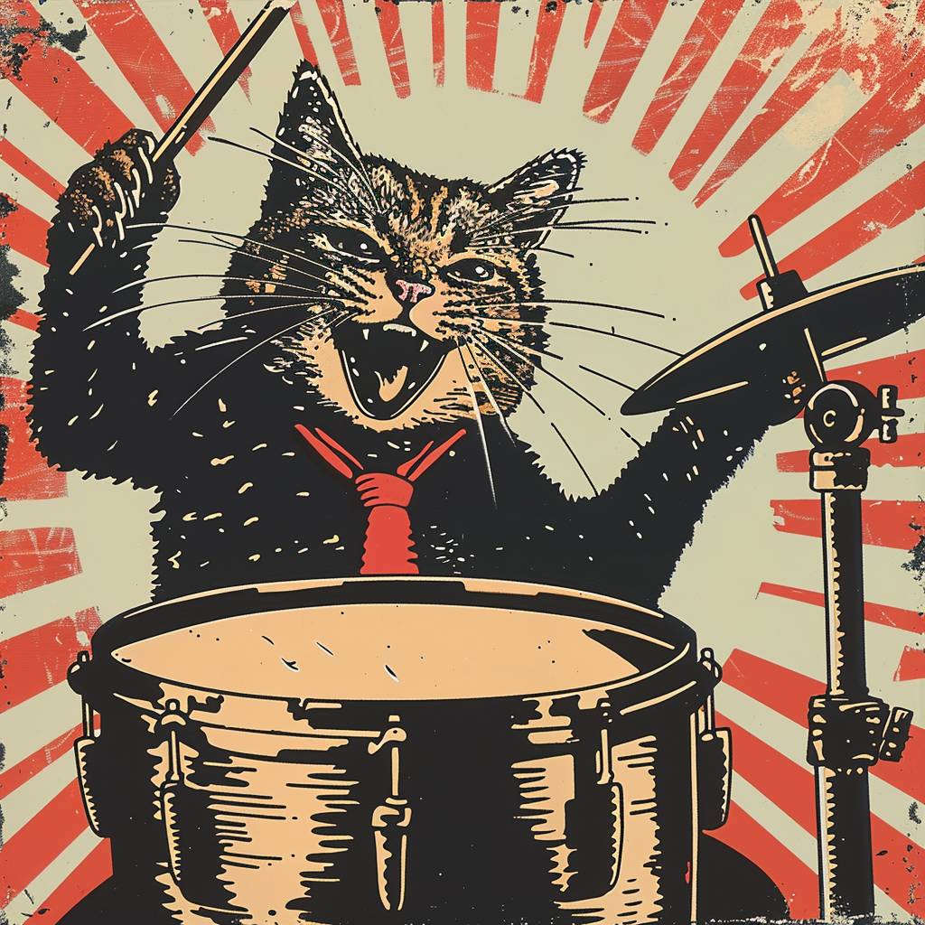 Cat playing drum graphic art