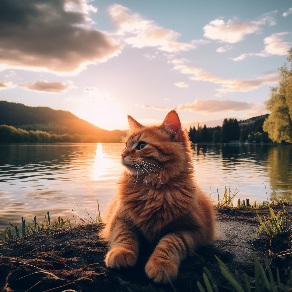 Cat enjoying the lake view