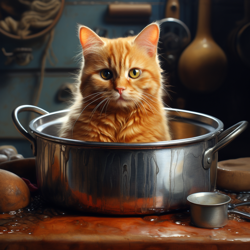 Cute cat sitting in a pan