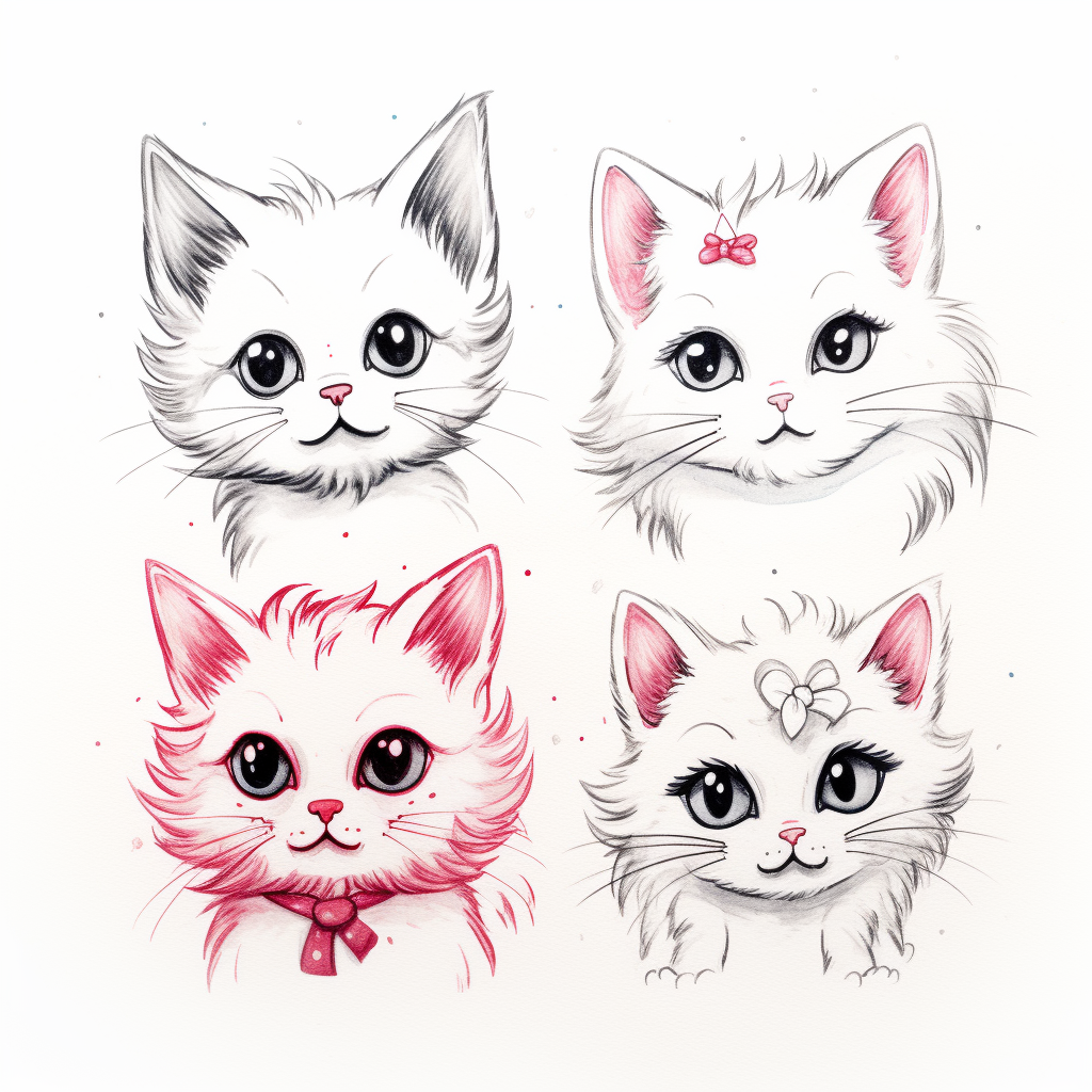 Cute cat sketches on white