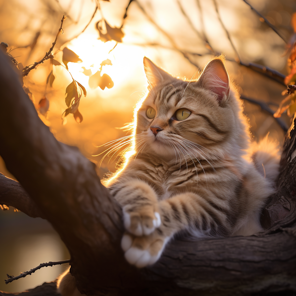 Beautiful cat enjoying sunrise sunset