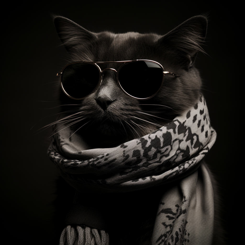 Stylish cat with sunglasses and scarf