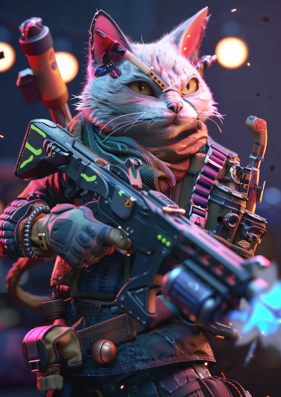 Cat with Machine Gun and Grenade