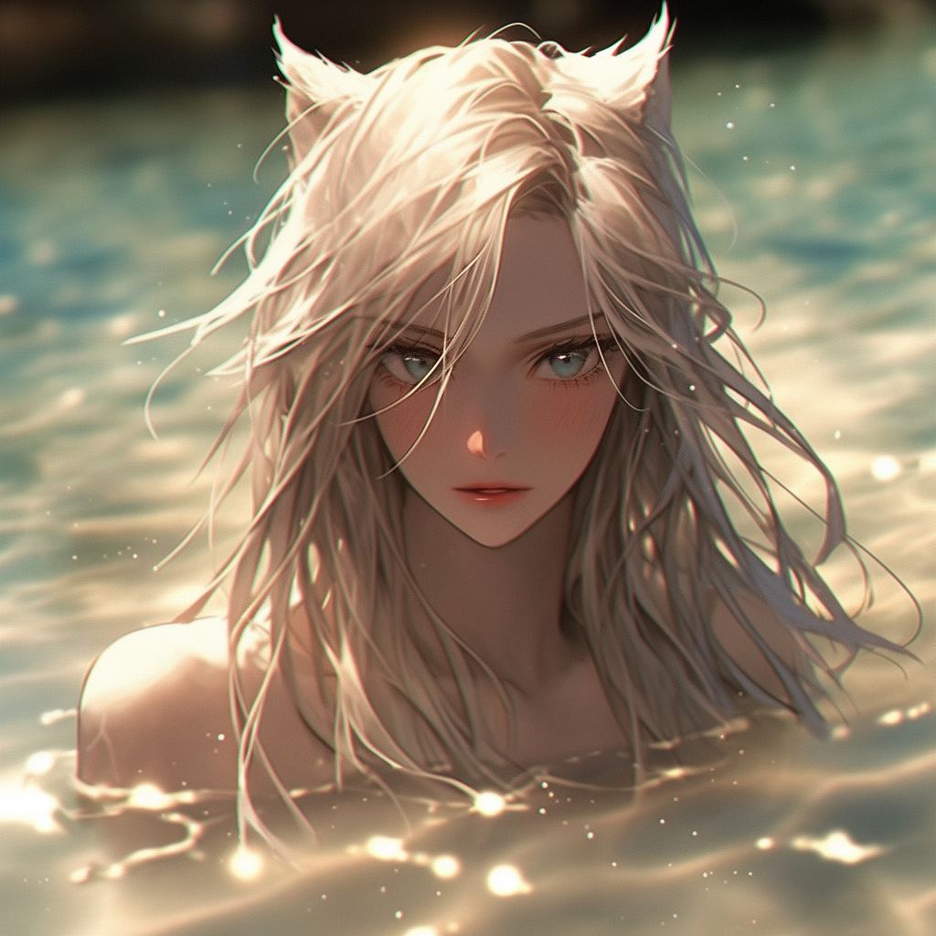 Cat Woman with Fluffy Cat Ears and Tail