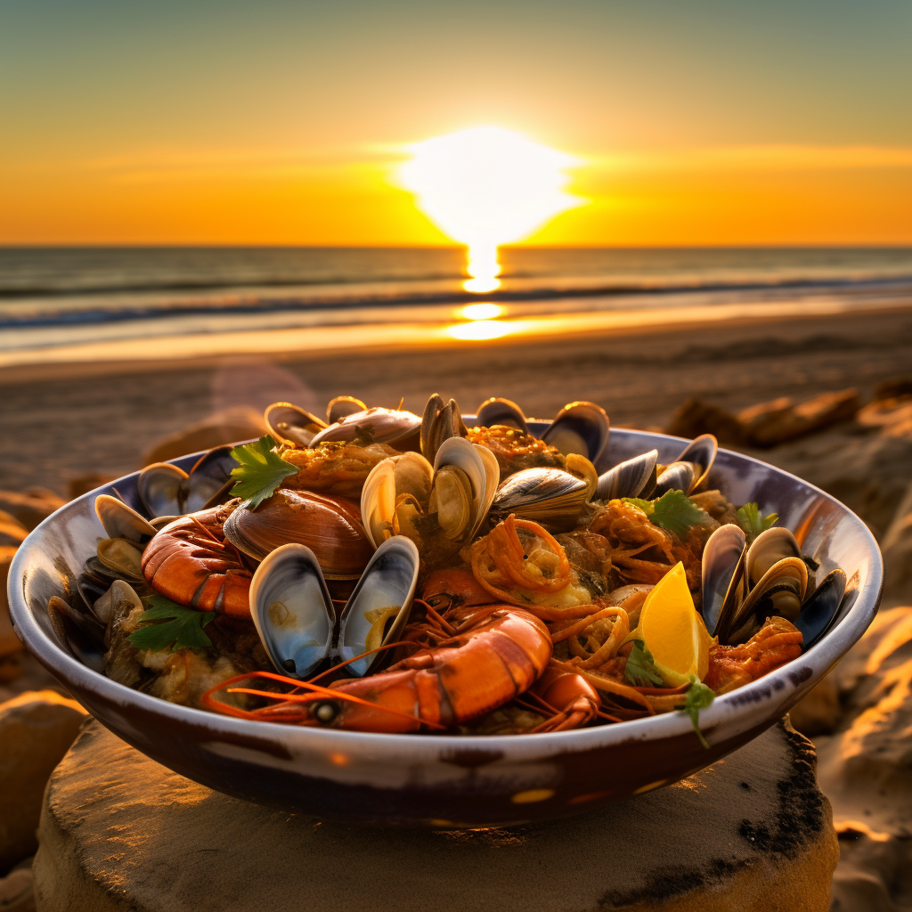 Seafood cataplana close-up