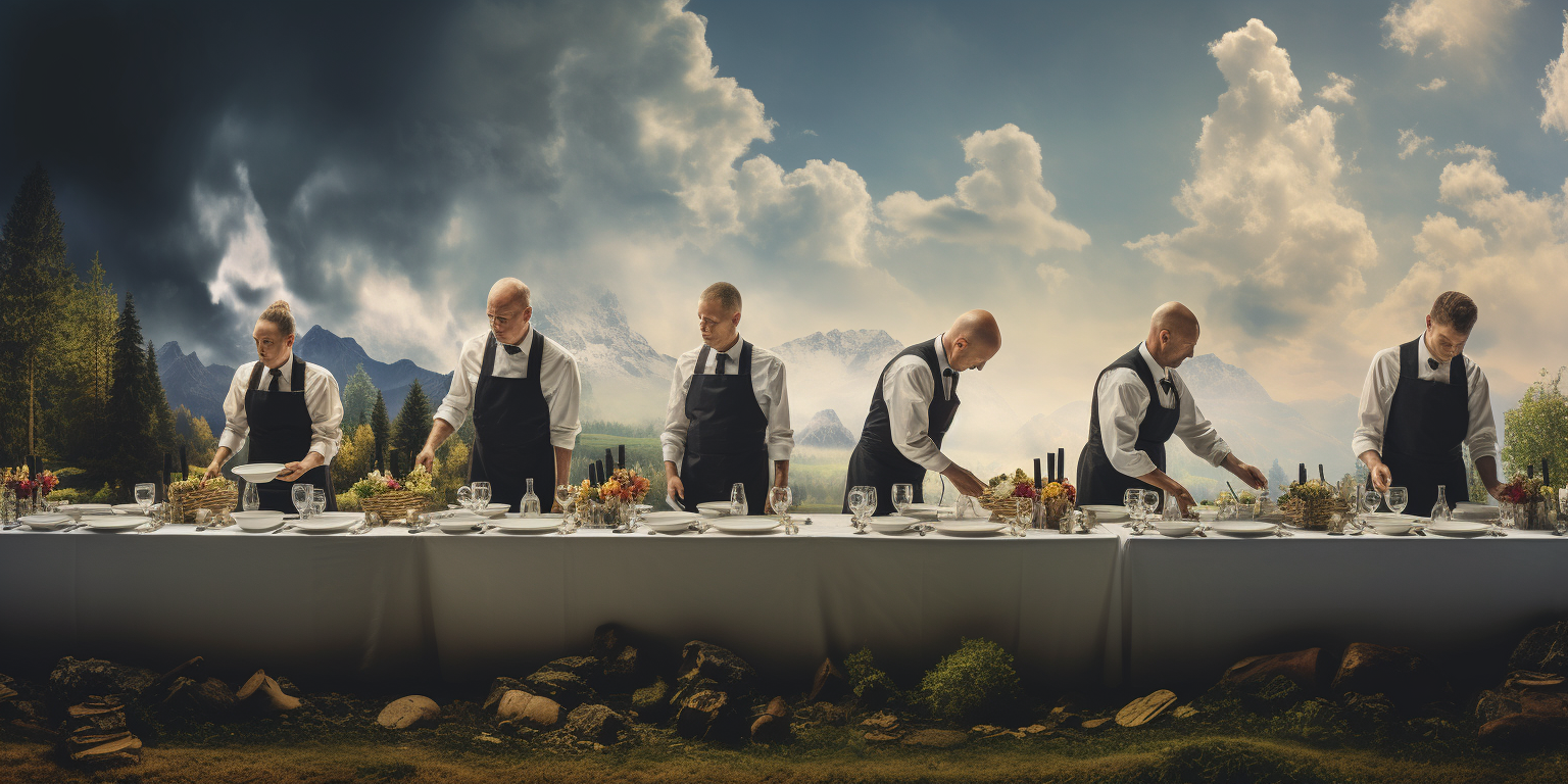 Waiters Setting Elegant Table