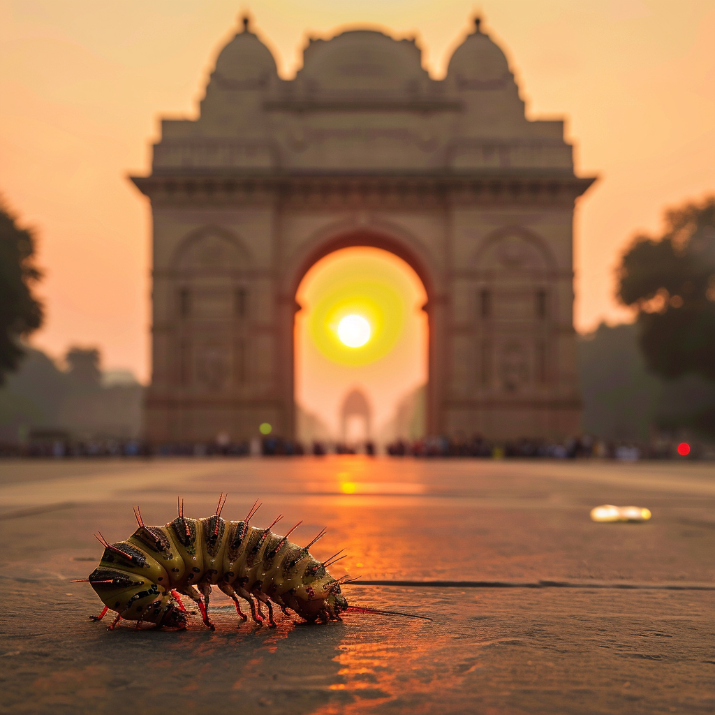 Caterpillar entering Chennai gate excitedly