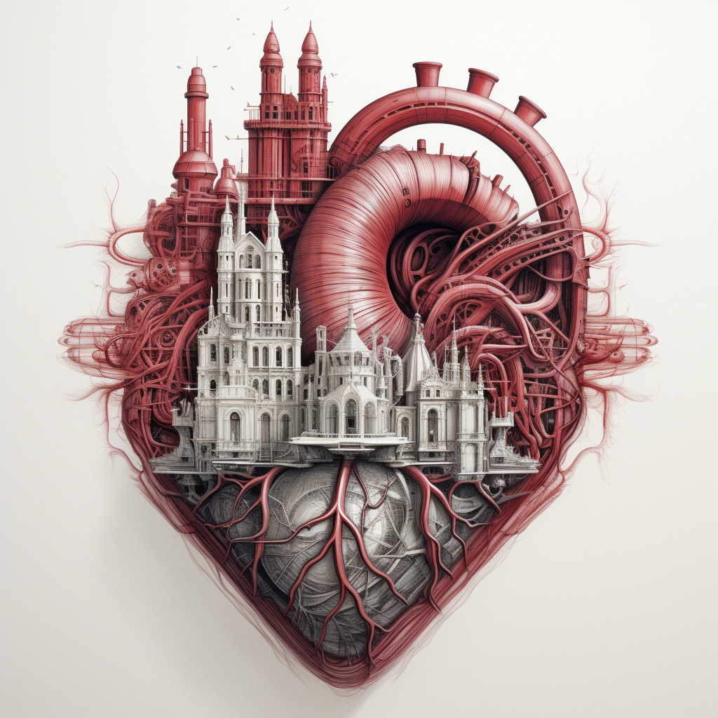 Pencil sketch of a detailed cathedral heart