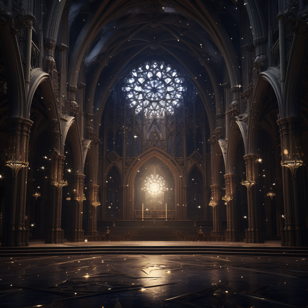 Majestic cathedral interior with stars