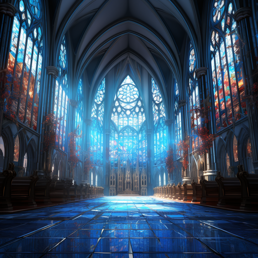 Beautiful cathedral with blue stained glass