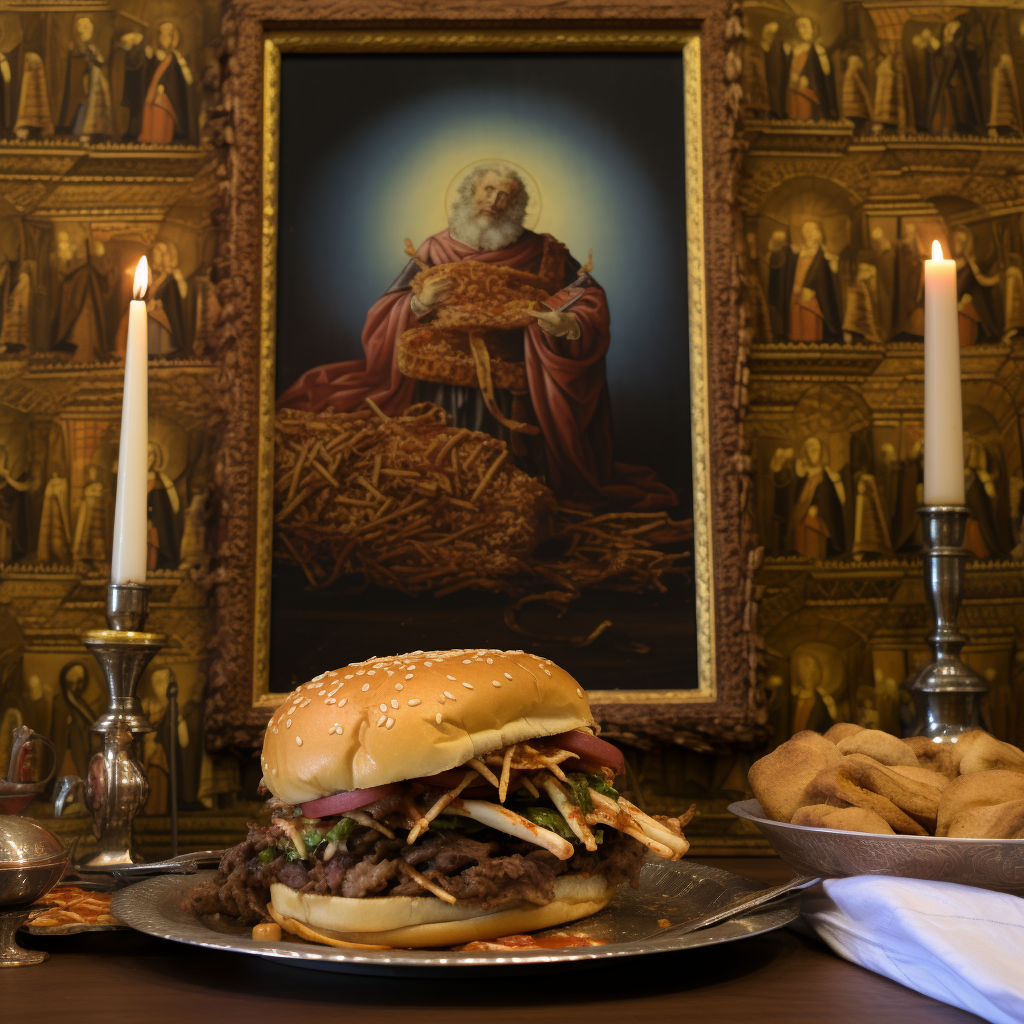 Catholic Icon Painting with Pulled Pork Sandwich