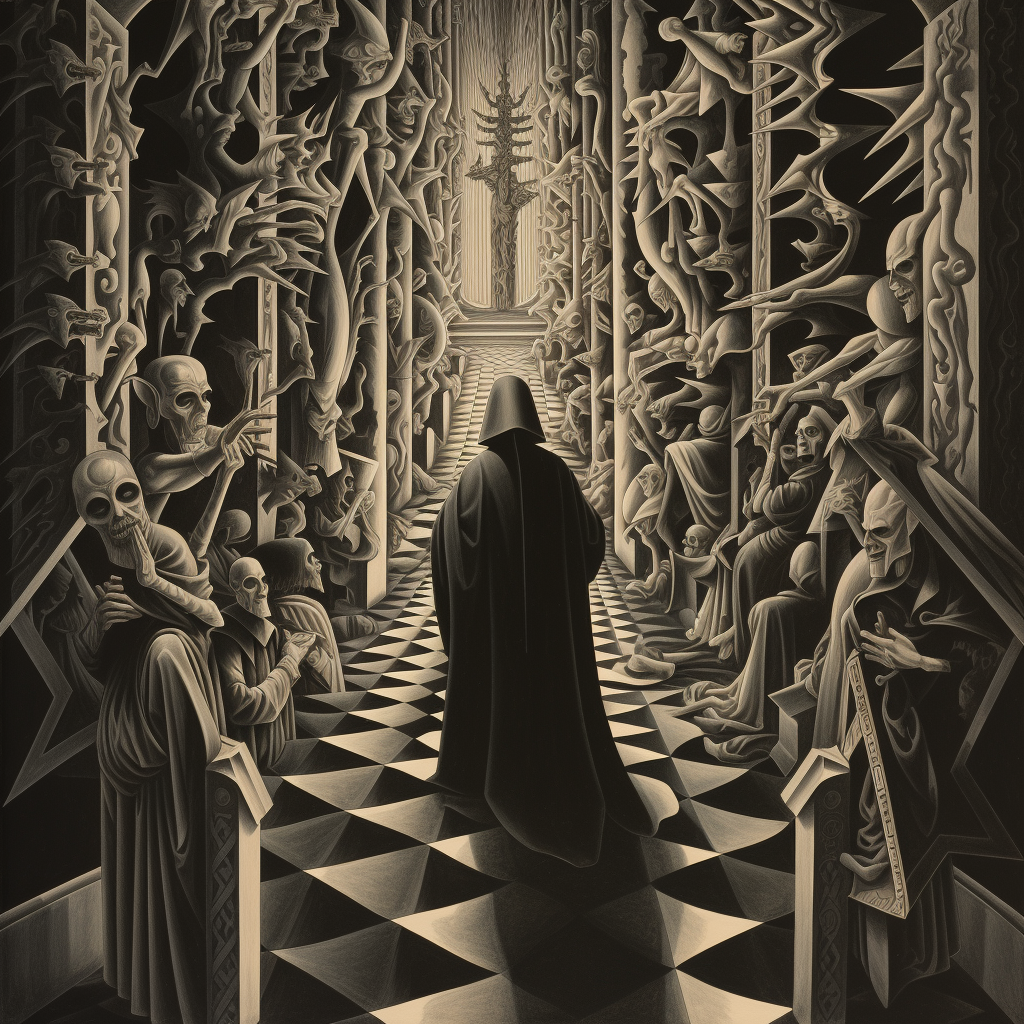 M.C. Escher painting of Catholic priest and devil