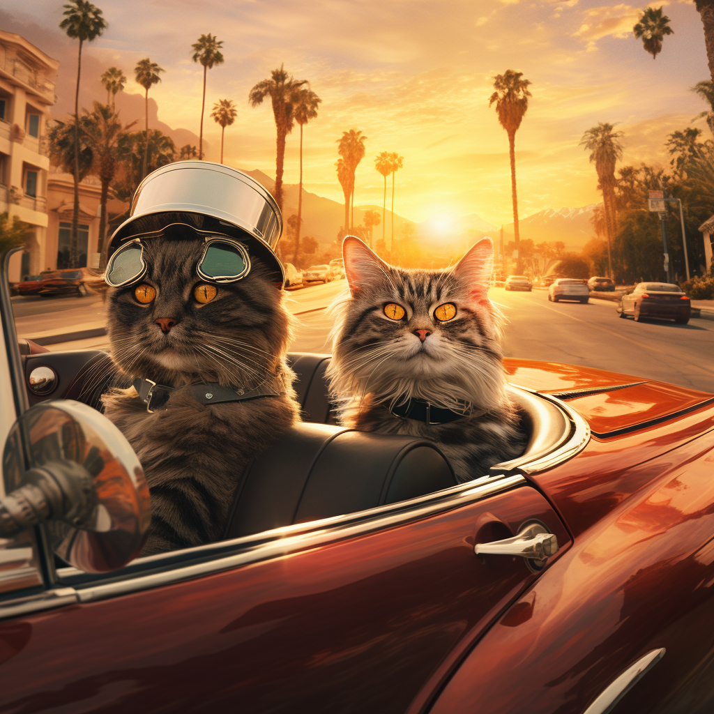 Two Cats Driving on Sunset Boulevard