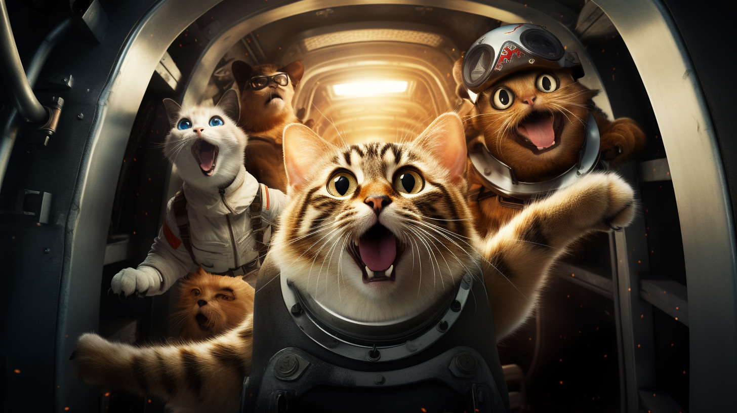 Adorable cats in a spaceship