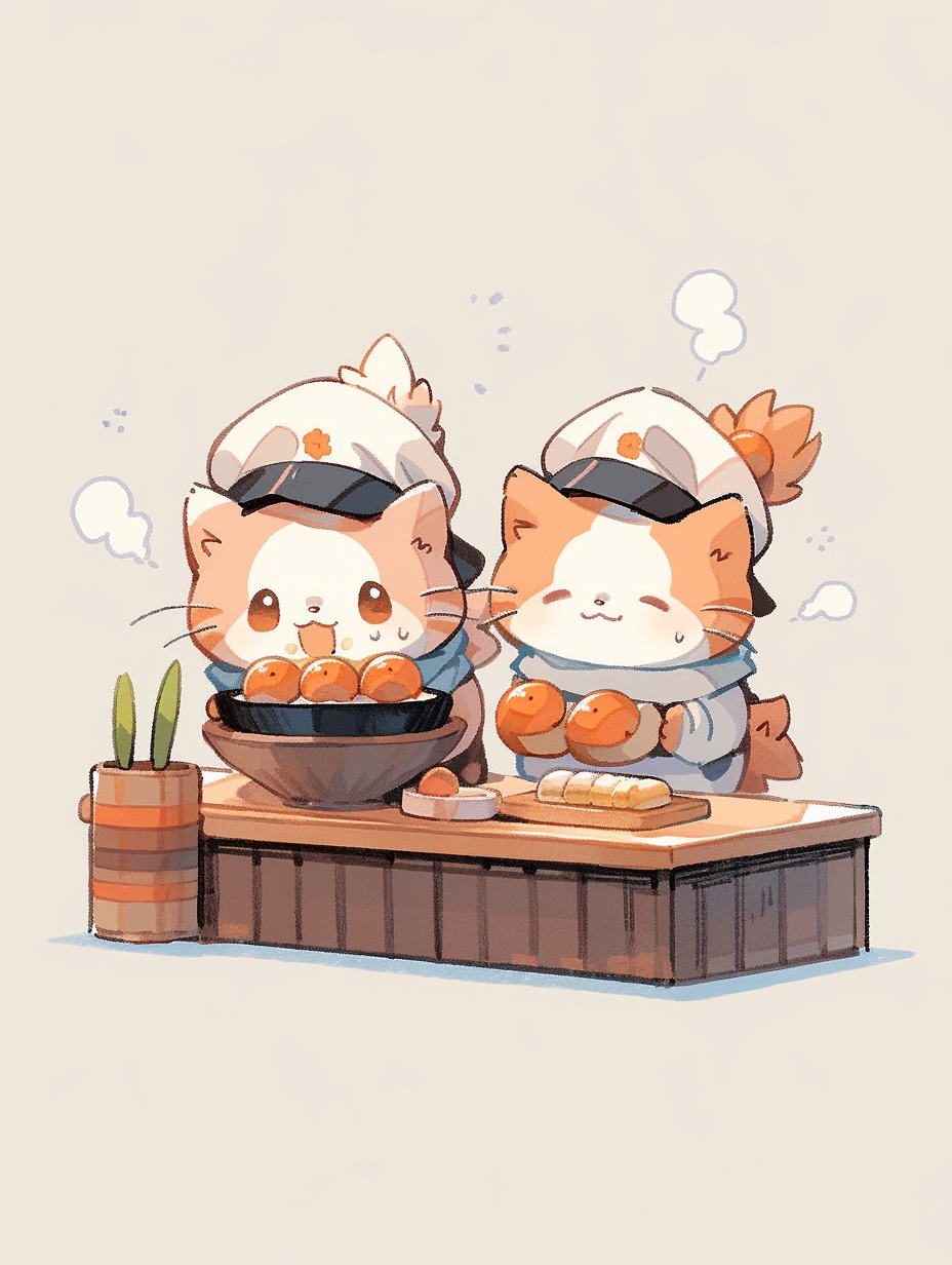 Two cats sushi chefs at restaurant