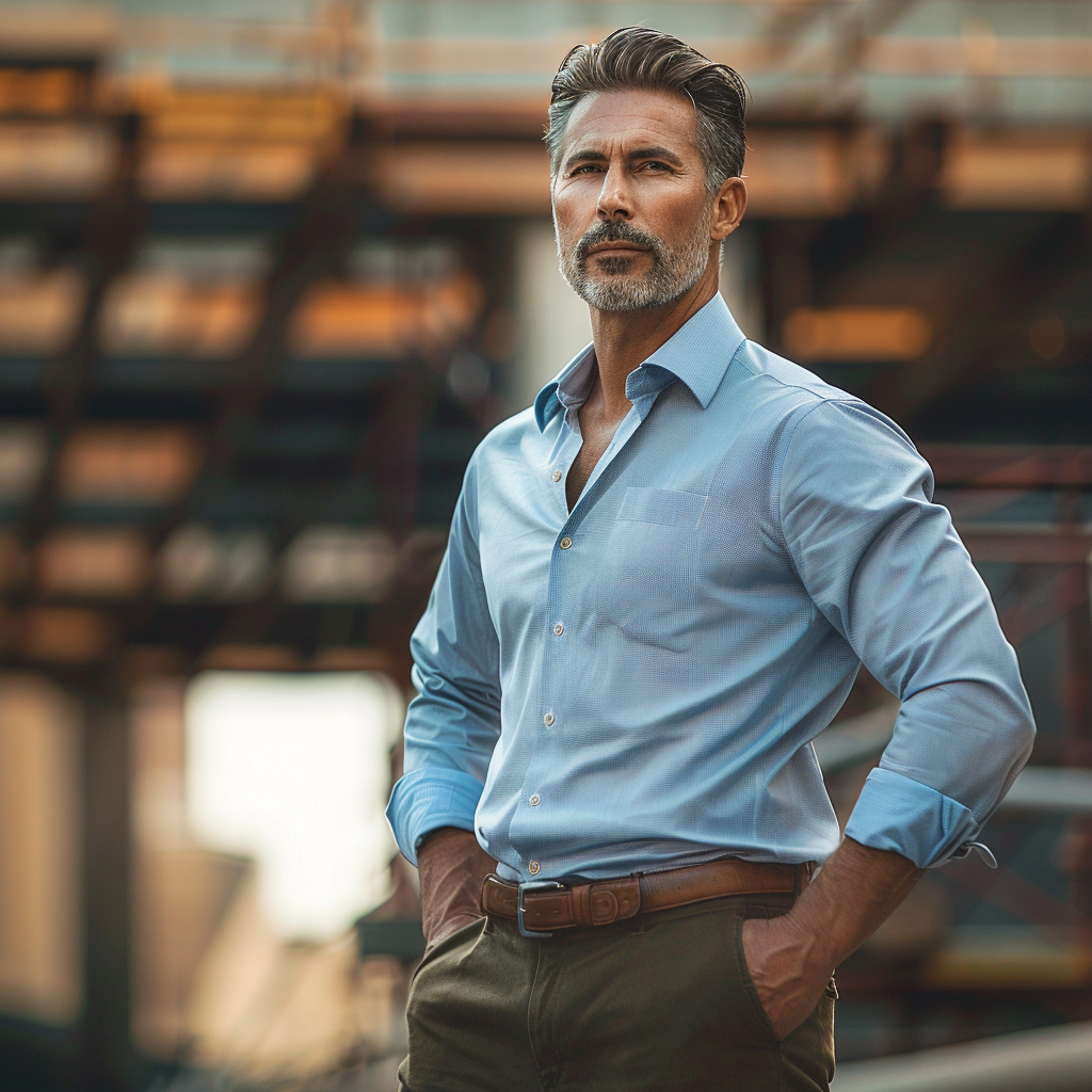 Caucasian man in business attire at construction site