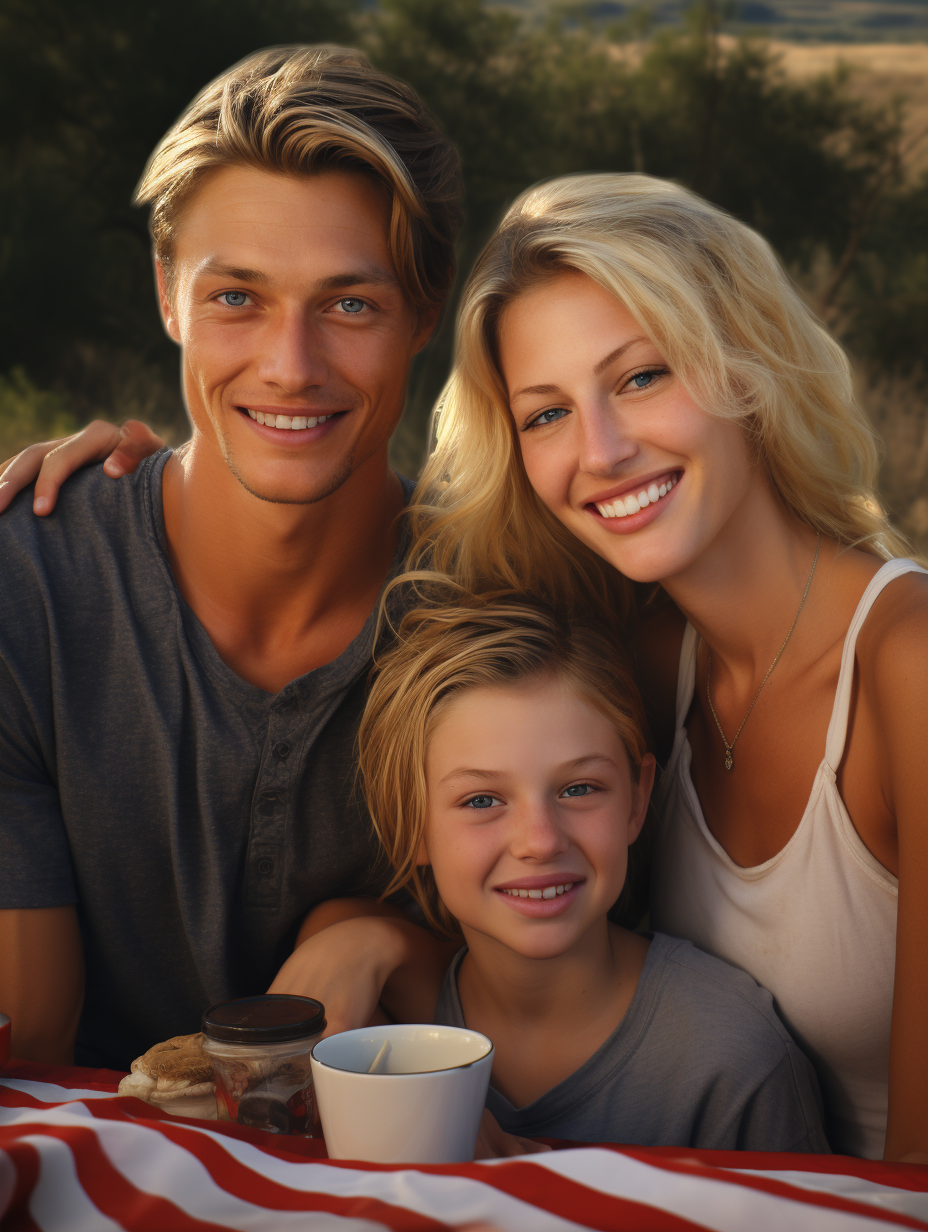 Caucasian family enjoying picnic together