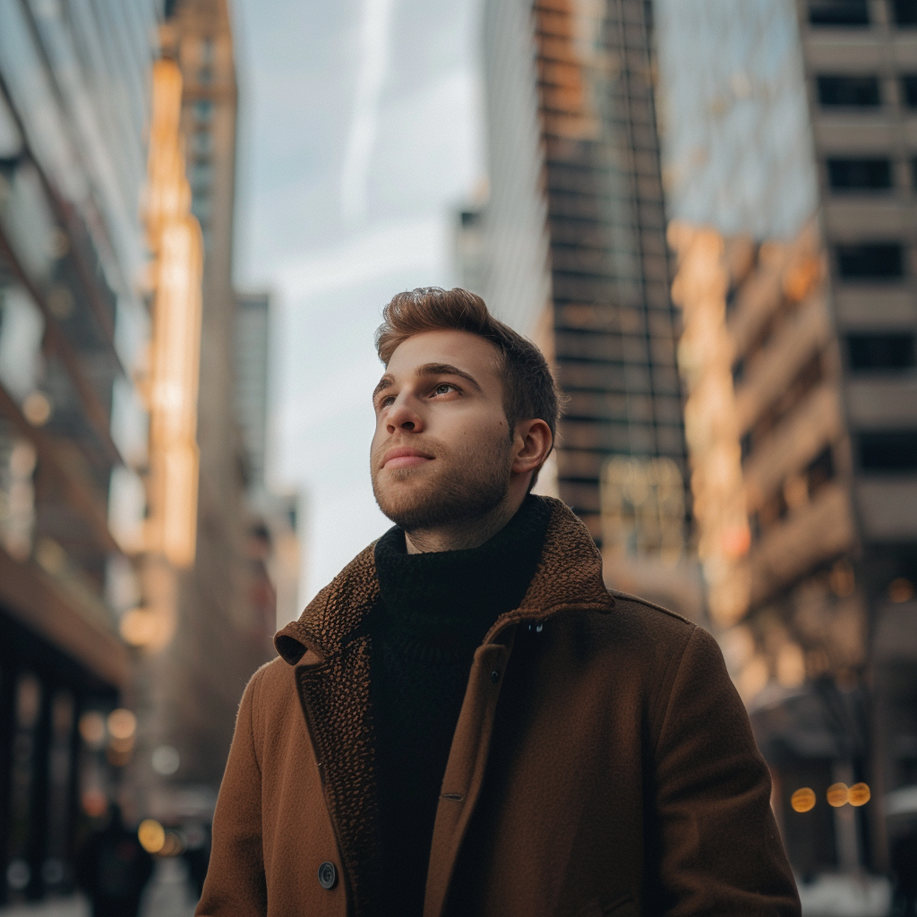 Caucasian Guy City Background Portrait