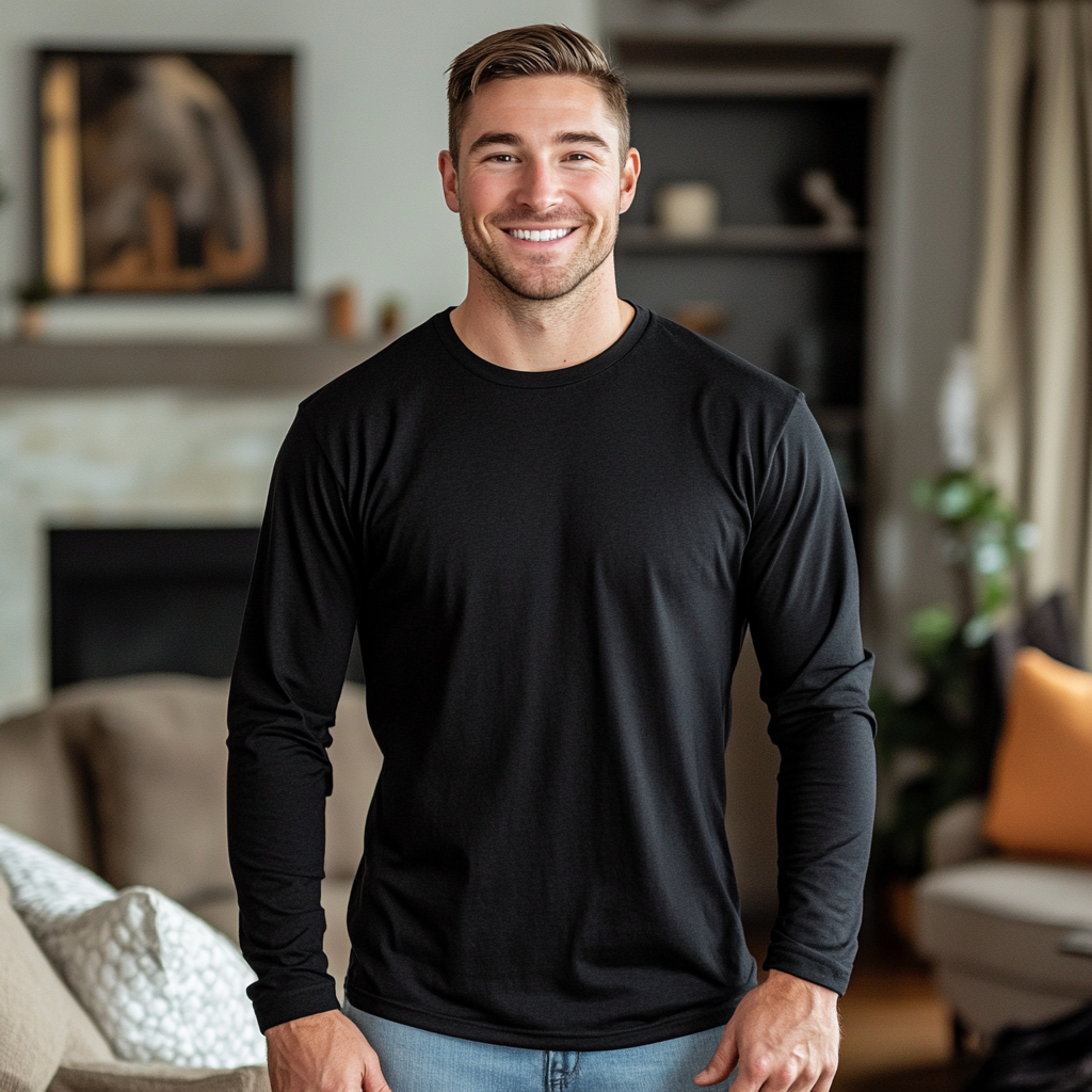 Caucasian male in black t-shirt smiling