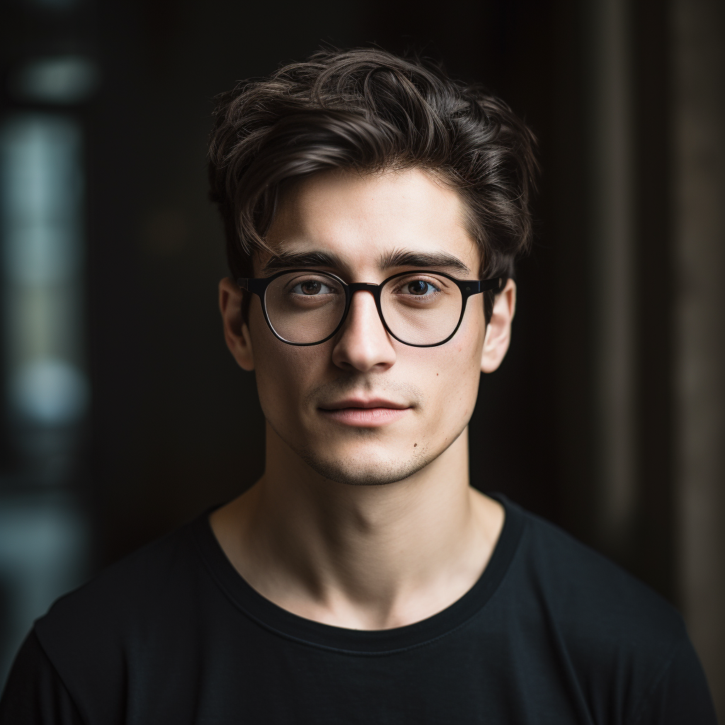 Caucasian Man with Stylish Black Hair and Round Glasses