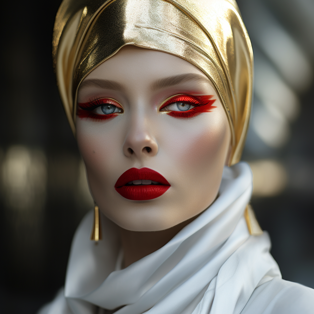 Caucasian model with white and gold makeup