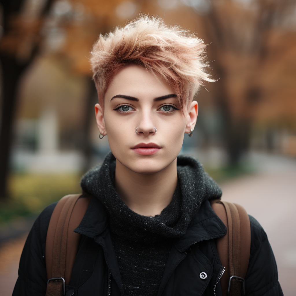 Caucasian non binary university student outdoors