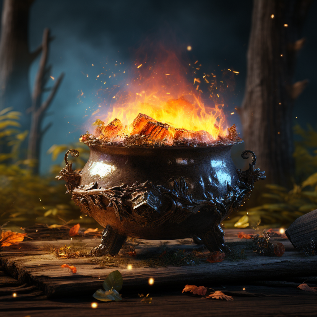 Meticulous Photorealistic Still Life Cauldron Bonfire