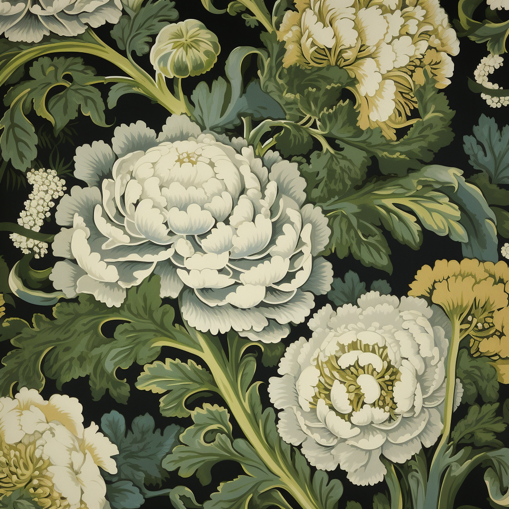 cauliflower textile design in Morris style