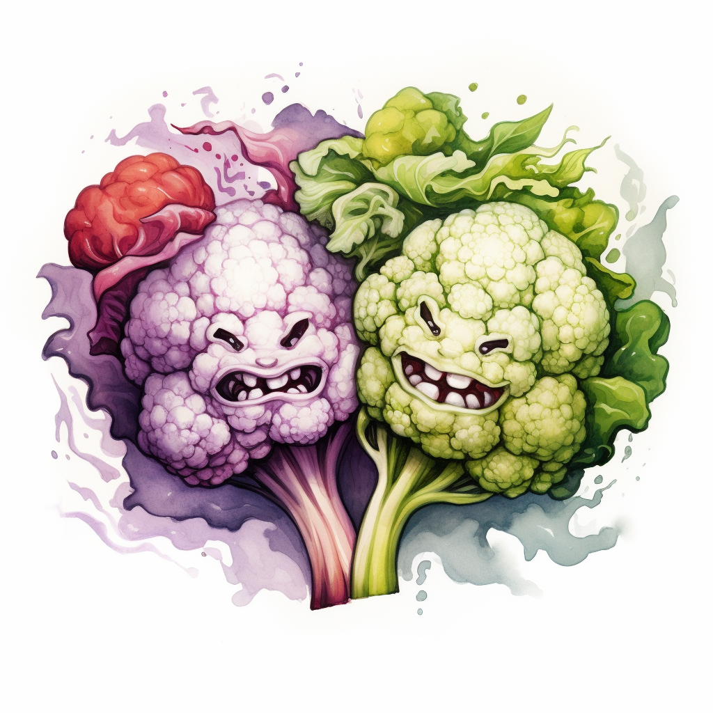 Colorful Cauliflower Sketch with Grin Expression