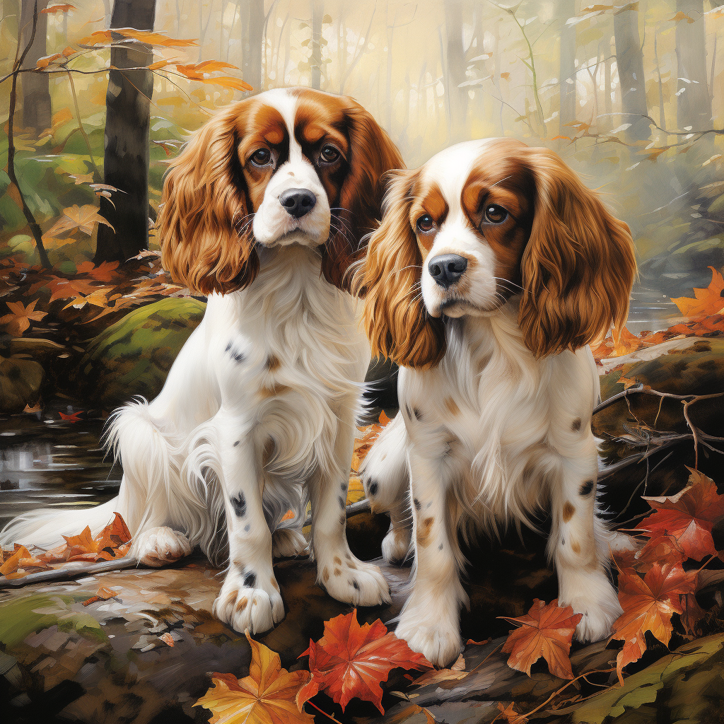 Adorable Cavalier King Charles Spaniels in the Forest