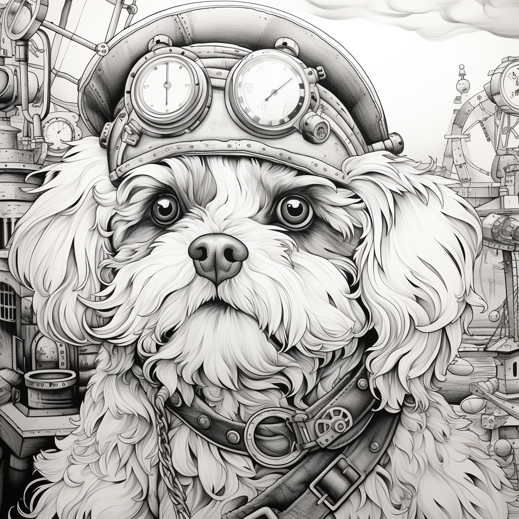 Cavapoo Dog Steampunk Style Coloring Page