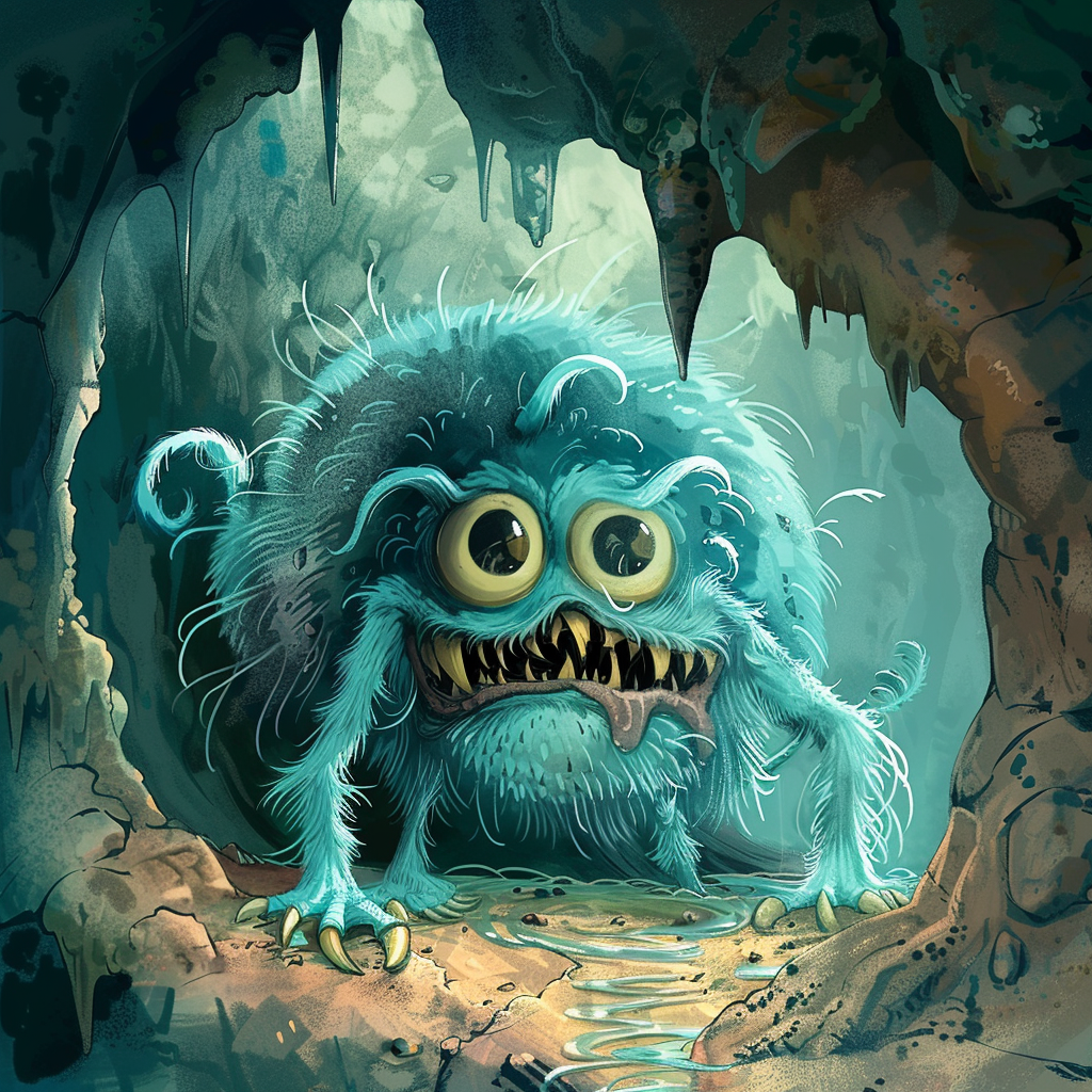 whimsical cave creature illustration