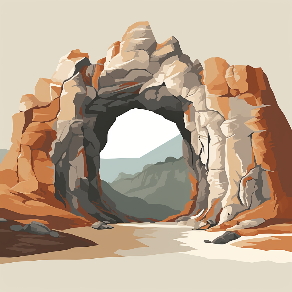 Serene cave entrance with stone arch