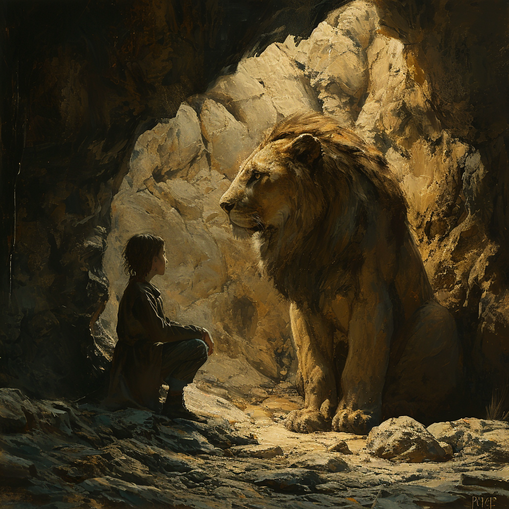 Powerful Cave Lion Spirit Protecting Girl