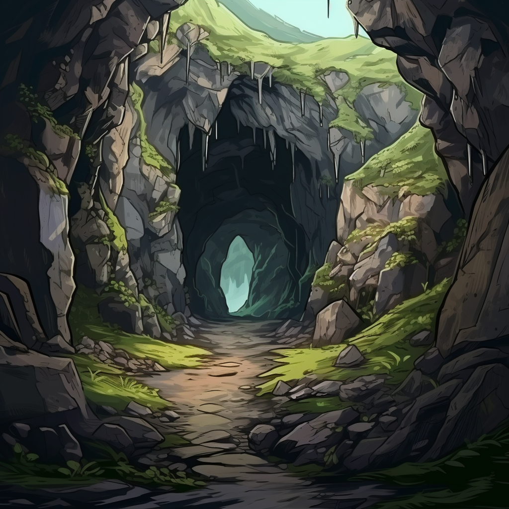 Cartoon cave entrance in rocks