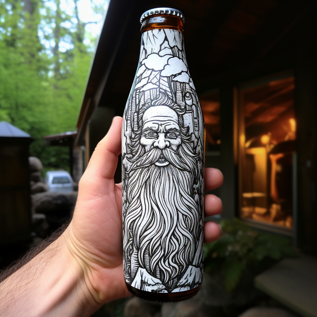 Caveman drawing glass beer bottle