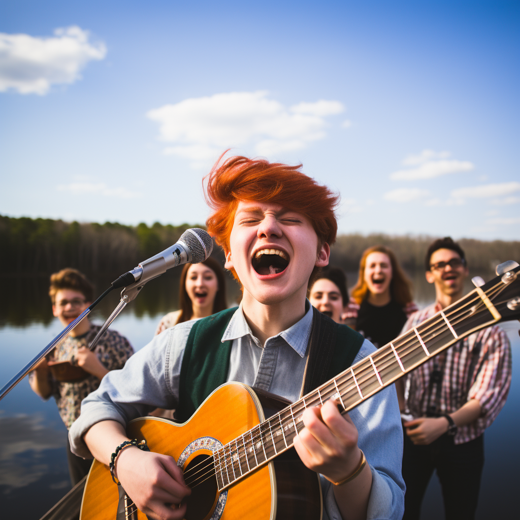 Cavetown band singing on a boat